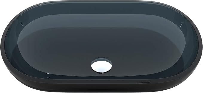 Glass Vessel Sink In Gray Top Mount Sinks | Vanity Countertop Sink Oval with Pop Up Drain |WF-704