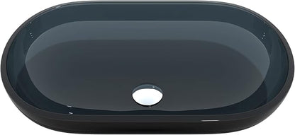 Glass Vessel Sink In Gray Top Mount Sinks | Vanity Countertop Sink Oval with Pop Up Drain |WF-704
