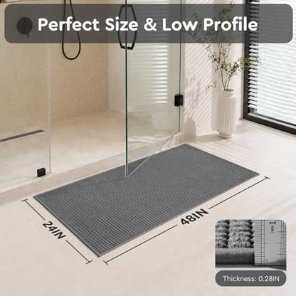 tchdio Bathroom Runner Rug, Absorbent Washable Thin Bath Mat, Non Slip Quick Dry Bath Rugs with Solid Rubber Backing, Low Profile Bath Mat, Grey, 24" x 48"