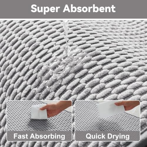 Triohero Small Bathroom Rugs Non Slip Washable Bath Rugs Super Absorbent Bathroom Rug Thin Quick Dry Low Pile Bath Mats, Light Grey 12x12