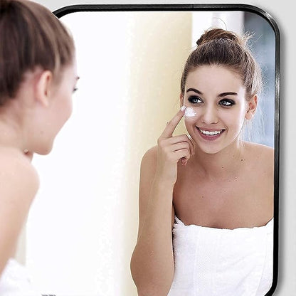 22x30 Inch Black Wall Mirror for Bathroom, Brushed Metal Framed Mirror with Rounded Corner, Rectangle Bathroom Vanity Mirror for Bedroom or Living Room, Horizontal/Vertical