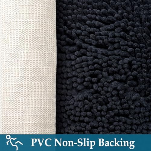 Black Bathroom Rugs Non Slip Bath Rugs Set 2 Piece, Bath Mats for Bathroom, Thick Soft Chenille Rug Set, Bathtub Mat, Ultra Absorbent Bath Carpet, Shaggy Bathrooms Carpet Sets