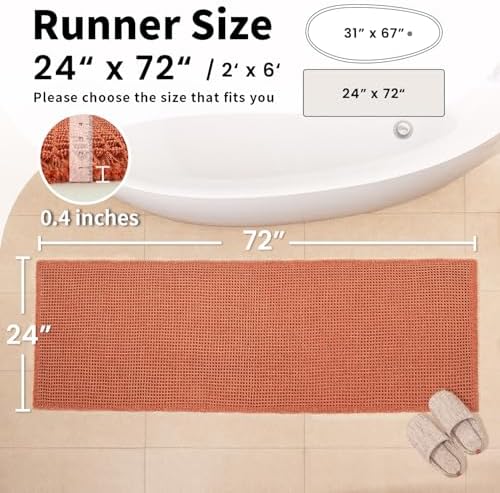 Burnt Orange Bathroom Rug, Fall Waffle Bath Mat Runner, 24" x 72"