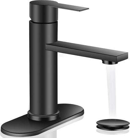 Bathroom Faucet Single Hole Single Handle Vanity Faucet | Modern Black Bathroom Faucet with Pop-Up Drain, Suitable for 1 Hole or 3 Hole Sink, Suitable for RV Etc Bathroom
