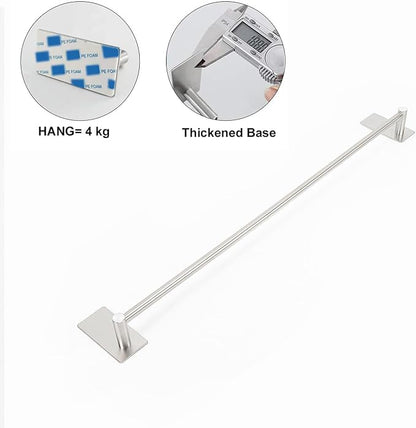 NearMoon Self Adhesive Bathroom Towel Bar- Stainless Steel Bath Wall Shelf Rack Hanging Towel Stick On Sticky Hanger Contemporary Style, NO Drilling (1 Pack, Brushed Nickel, 24-Inch Towel Rack)