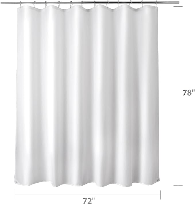 Titanker Fabric Shower Curtain Liner Washable, 72 x 78 Inches, White Shower Liner Fabric with 2 Magnets, Polyester Long Bathroom Shower Curtain Liner Waterproof Soft Lightweight, White