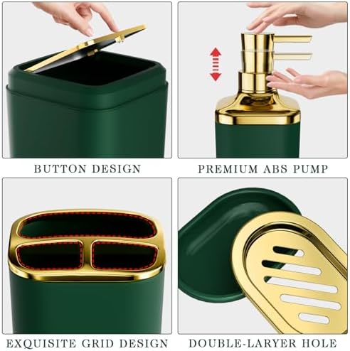 XLHOMO Bathroom Accessories Set - Luxury Green Bathroom Set, 9 Pieces Bathroom Accessory Set, Dark Green Bathroom Accessories with Trash Can, Toilet Brush & Soap Dispenser
