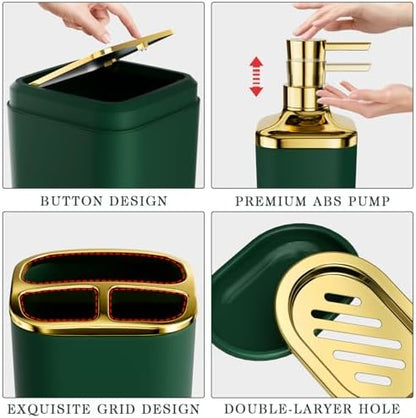 XLHOMO Bathroom Accessories Set - Luxury Green Bathroom Set, 9 Pieces Bathroom Accessory Set, Dark Green Bathroom Accessories with Trash Can, Toilet Brush & Soap Dispenser
