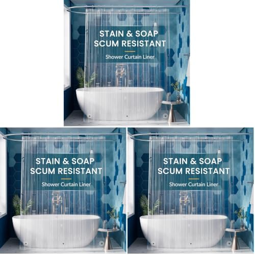 Titanker Clear Shower Curtain Liner Plastic Long Shower Liner 72 x 78 PEVA Lightweight Waterproof Shower Curtains for Bathroom with Magnets and Rustproof Grommets (Pack of 3)