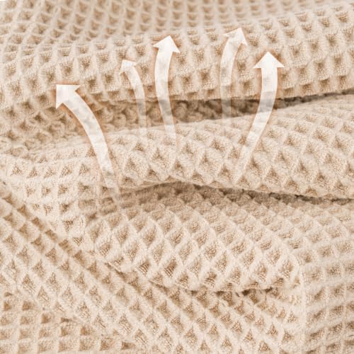 Microfiber Waffle Bath Towels, 4 Pieces, Soft, Absorbent, Fast Drying, Lint Free 430 GSM (27''x55''/68.58 cm x139.7 cm) (Gray+Champagne)