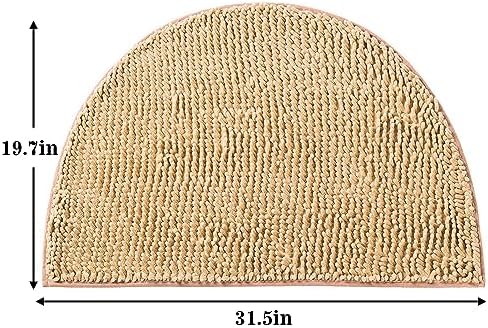 Half Round Bath Mat Beige Bathroom Rugs Semicircle Chenille Bath Rugs Water Absorbent Floor Mats for Kids Washable Bathroom Shower Mat Area Rugs (19.2" x 31.1")