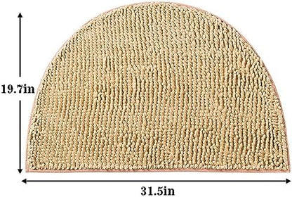 Half Round Bath Mat Beige Bathroom Rugs Semicircle Chenille Bath Rugs Water Absorbent Floor Mats for Kids Washable Bathroom Shower Mat Area Rugs (19.2" x 31.1")