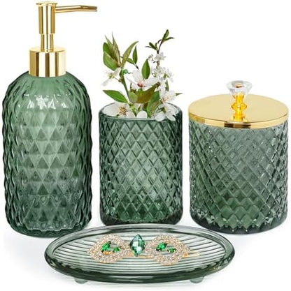 Haturi Glass Bathroom Accessories Set, Sage Green Bathroom Set, 4 Pcs