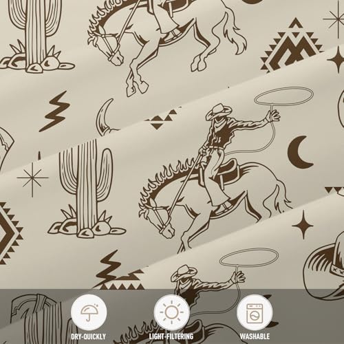 Western Cowboy Shower Curtain, 60x72 Inch, Beige Aztec Horse Cactus Pattern, Rustic Southwestern Tribal Desert Decor, Vintage Country Fabric with 12 Hooks