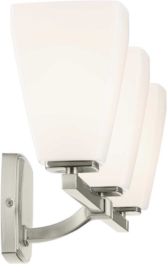 Kichler Marant 21.25" 3-Light Vanity Light with Opal Glass in Brushed Nickel, for Bathroom, Powder Room, Over a Mirror, (21.25" W x 9.5" H), 55216NI