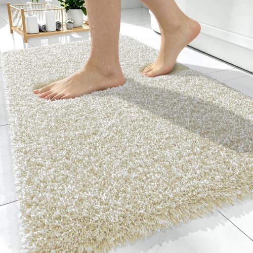 OLANLY Microfiber Bathroom Rugs 30x20, Quick Dry Bath Mat, Sand and White