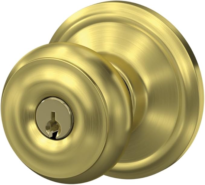 SCHLAGE F51A GEO 608 Georgian Knob Keyed Entry Lock, Satin Brass