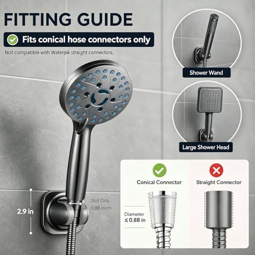 Handheld Shower Head Holder - 5 Positions Adjustable - Slide to Fit - Adhesive Mount with Screw Option, Bathroom Wall Mount Shower Hose Holder (Gun Metal)