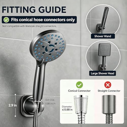 Handheld Shower Head Holder - 5 Positions Adjustable - Slide to Fit - Adhesive Mount with Screw Option, Bathroom Wall Mount Shower Hose Holder (Gun Metal)