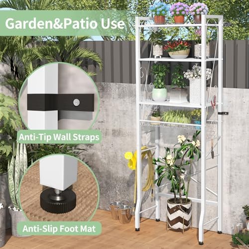 Over-The-Toilet Storage Rack 4-Tier,Bathroom Organizer Shelf Over Toilet,Adjustable Wooden Shelves and Basket,Freestanding Above Toilet Shelve,Space Saver for Rooms(White Rack-White Shelves)