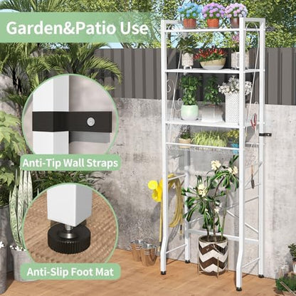 Over-The-Toilet Storage Rack 4-Tier,Bathroom Organizer Shelf Over Toilet,Adjustable Wooden Shelves and Basket,Freestanding Above Toilet Shelve,Space Saver for Rooms(White Rack-White Shelves)