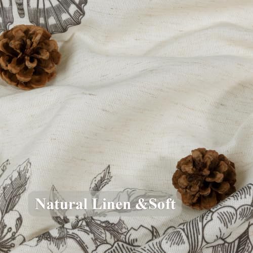 ORTIGIA Linen Shower Curtain Farmhouse Vintage Cottagecore Black Birds Floral Shower Curtains Spring Summer Boho Rustic Decor for Bathroom 72 W x 72 L