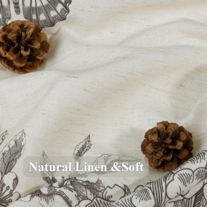 ORTIGIA Linen Shower Curtain Farmhouse Vintage Cottagecore Black Birds Floral Shower Curtains Spring Summer Boho Rustic Decor for Bathroom 72 W x 72 L