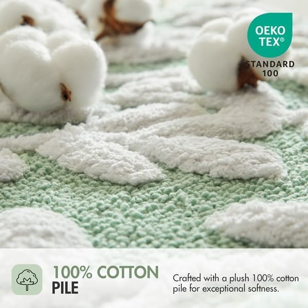 Madison Park Serene Tufted Bath Rug Cotton Absorbent, 21 x 34, Sage Green | Quick Dry, Soft Pile, Machine Washable, Floral Pattern, Plush, OEKO-TEX Certified