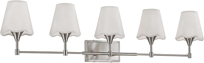 Brushed Nickel Bathroom Vanity Light: 5 Light Vanity Lighting Fixtures with Flared Fabric Shade, Modern Bathroom Lighting Fixtures over Mirror, Wall Sconce Lights for Bedroom Hallway Living Room