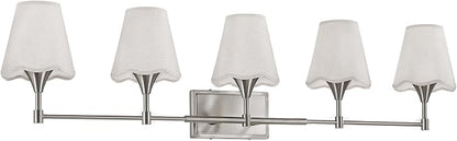 Brushed Nickel Bathroom Vanity Light: 5 Light Vanity Lighting Fixtures with Flared Fabric Shade, Modern Bathroom Lighting Fixtures over Mirror, Wall Sconce Lights for Bedroom Hallway Living Room
