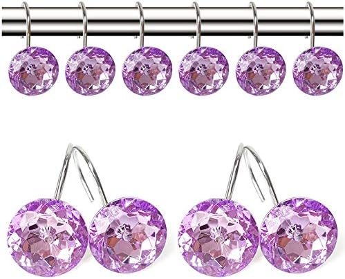 12 Pcs Bling Rhinestones Shower Curtain Hooks Bathroom Rolling Hooks