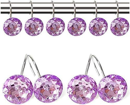 12 Pcs Bling Rhinestones Shower Curtain Hooks Bathroom Rolling Hooks