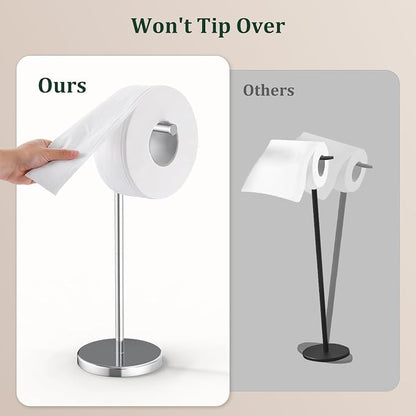 Chrome Toilet Paper Holder Stand Freestanding Tissue Roll Holder Bathroom | 304 Stainless Steel Rustproof Free Standing Toilet Paper Stand Storage for 4 Rolls(Fits All Rolls) by Evolvegoods