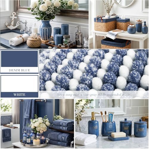 BSICPRO Bathroom Rugs Sets 2 Piece, Non Slip Striped Bath Mats, Denim Blue