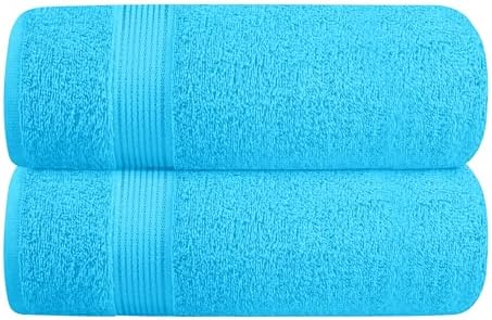 Belizzi Home Cotton 2 Pack Oversized Bath Towel Set 28x55 inches, Large Bath Towels, Ultra Absorbant Compact Quickdry & Lightweight Towel, Ideal for Gym Travel Camp Pool - Turquoise Blue