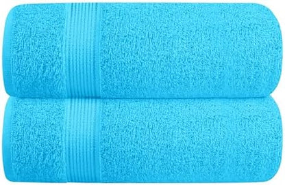 Belizzi Home Cotton 2 Pack Oversized Bath Towel Set 28x55 inches, Large Bath Towels, Ultra Absorbant Compact Quickdry & Lightweight Towel, Ideal for Gym Travel Camp Pool - Turquoise Blue