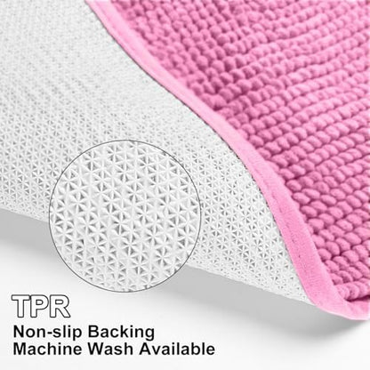 Urvoix Bathroom Rugs Sets 3 Piece, Chenille Bath Mat Set, Pink