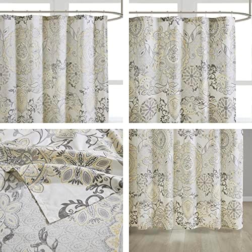 Madison Park Isla Shower Curtain for Bathroom, Cotton, 72 x 72, Yellow