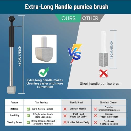 Pumice Stone Toilet Bowl Cleaner with Handle for Hard Water & Stains