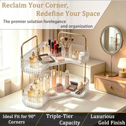 2-Tier Corner Bathroom Organizer, Skincare Vanity Counter Shelf Clear