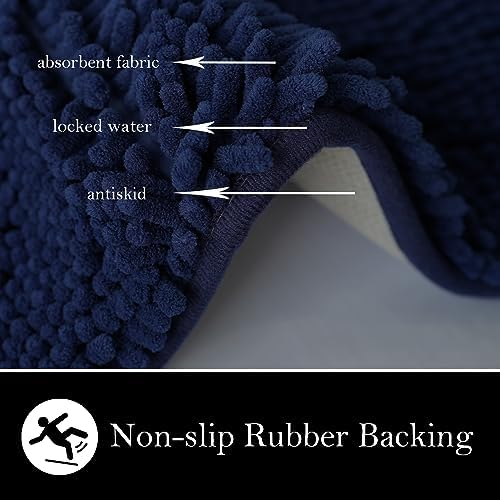 Bathroom Rugs Chenille Bath mat 2 Piece Set, Super Absorbent, Strong PVC Non Slip Backing, Bath mats for Bathroom, Plush Shaggy, Thick, Machine Washable, Bathtub, Toilet.(Navy Blue)