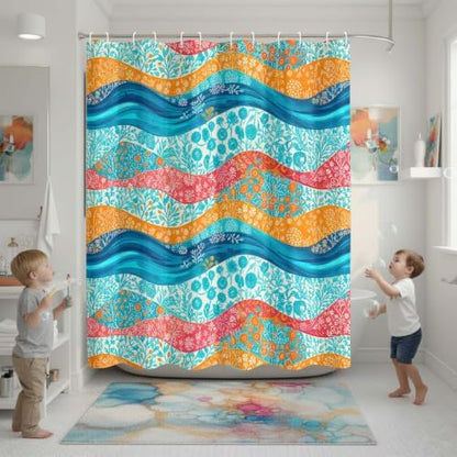 Boho Abstract Ocean Wave Beach Shower Curtain 72x72Inch