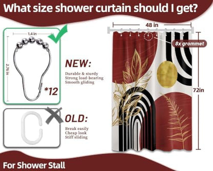 Black and Red Stall Shower Curtain, 48X72 in Narrow Small, Mid Century