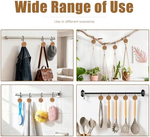 Shower Curtain Hooks, Wood Decorative Shower Curtain Rings, Modern Round Log Shower Curtain Hangers, 12PCS Shower Hooks for Shower Curtain Rod, Bedroom, Living Room (Black)