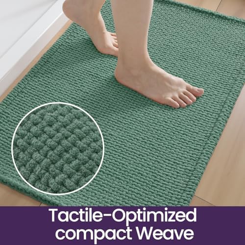 DEXI Chenille Bath Mat 32x20, Soft Absorbent Bathroom Rugs, Green