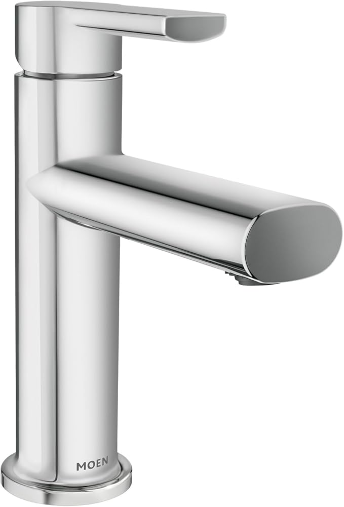 Moen Meena Chrome One-Handle Single Hole Modern Bathroom Sink Faucet with Optional Deckplate and Drain Assembly, 84794