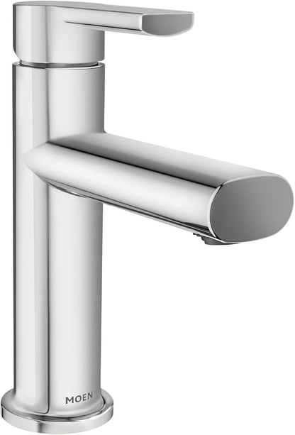 Moen Meena Chrome One-Handle Single Hole Modern Bathroom Sink Faucet with Optional Deckplate and Drain Assembly, 84794