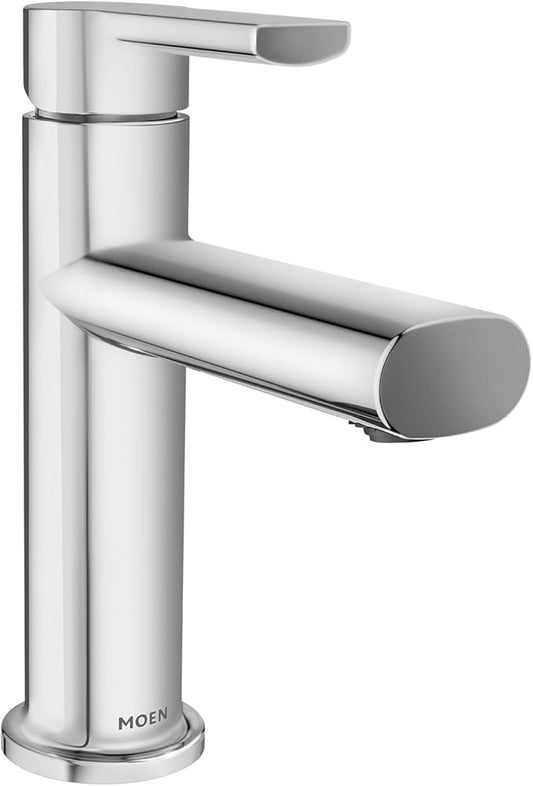 Moen Meena Chrome One-Handle Single Hole Modern Bathroom Sink Faucet with Optional Deckplate and Drain Assembly, 84794