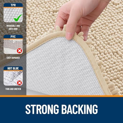 OLANLY Chenille Bathroom Rugs Mats Sets 2 Piece, 30"x20"+24"x20", Beige