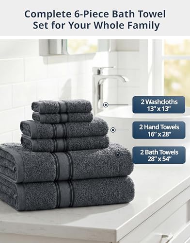 LANE LINEN Large Bath Towel Set Absorbent Quick Dry 100% Cotton - Cool Grey